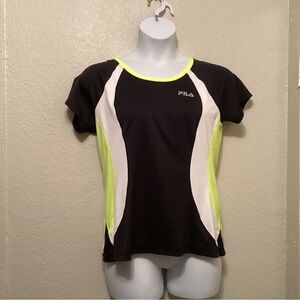 Fila Black and Neon Yellow Sports Tee L